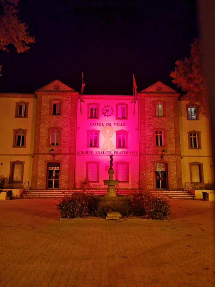 Ruban de façade Octobre Rose pas cher mairie de nuit