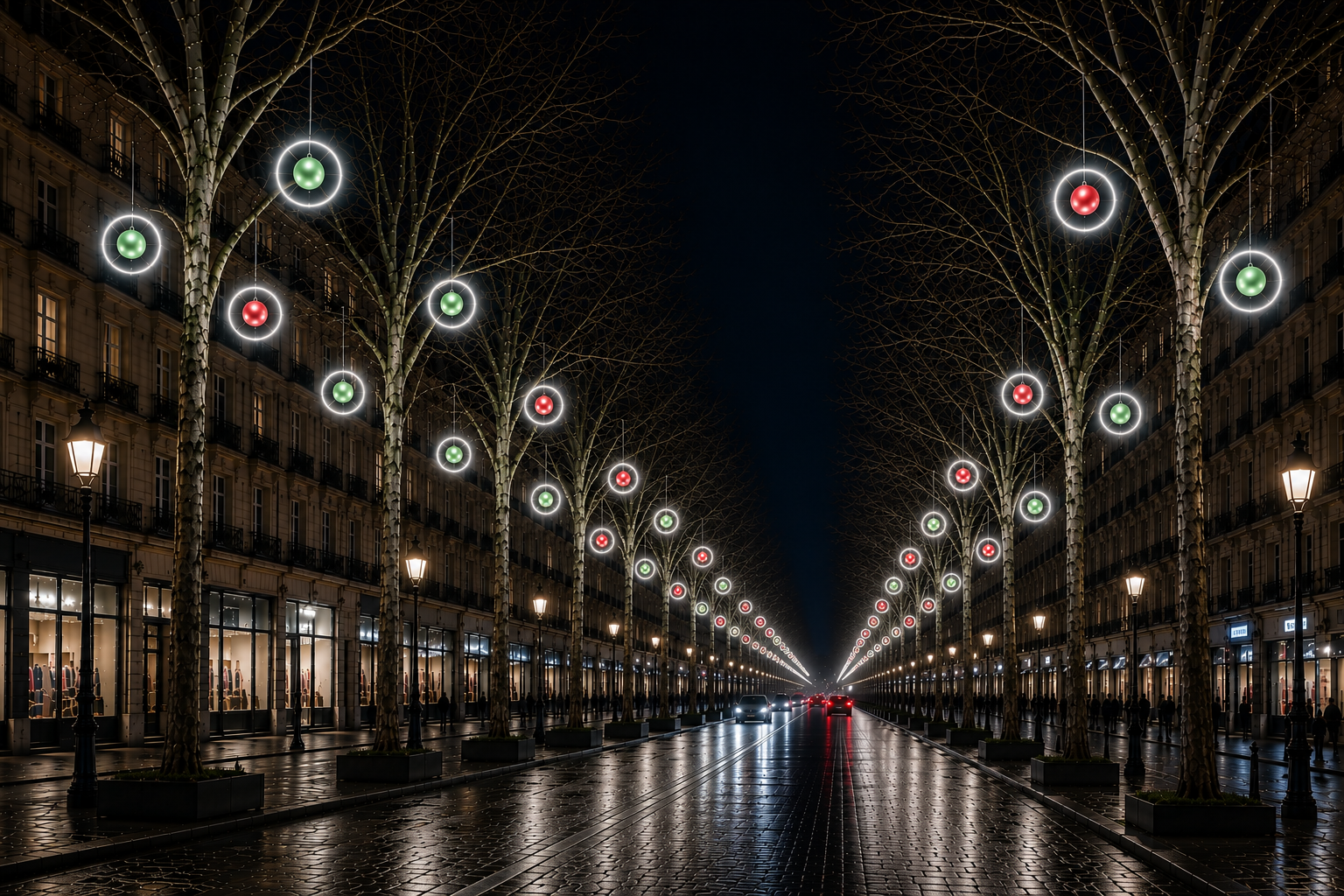 DECOR CERCLE FIXE +BOULE PAILLETE ROUGE ER VERT