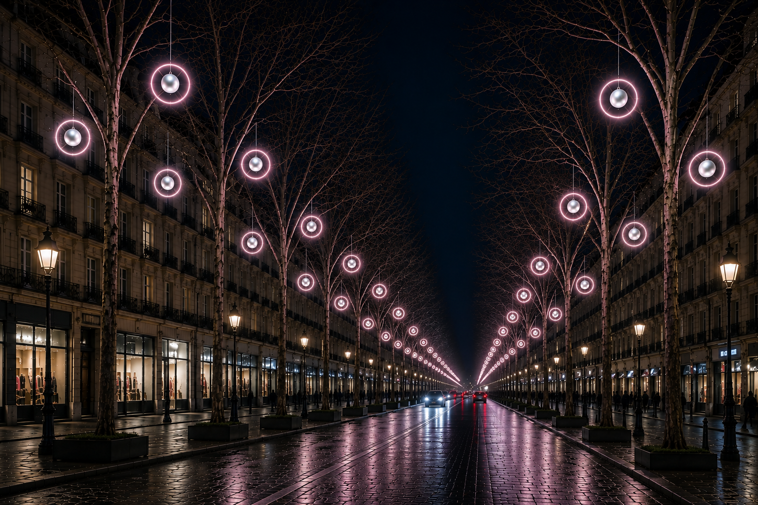 DECOR CERCLE FIXE+BOULE PAILLETE BLANC FROID ET ROSE