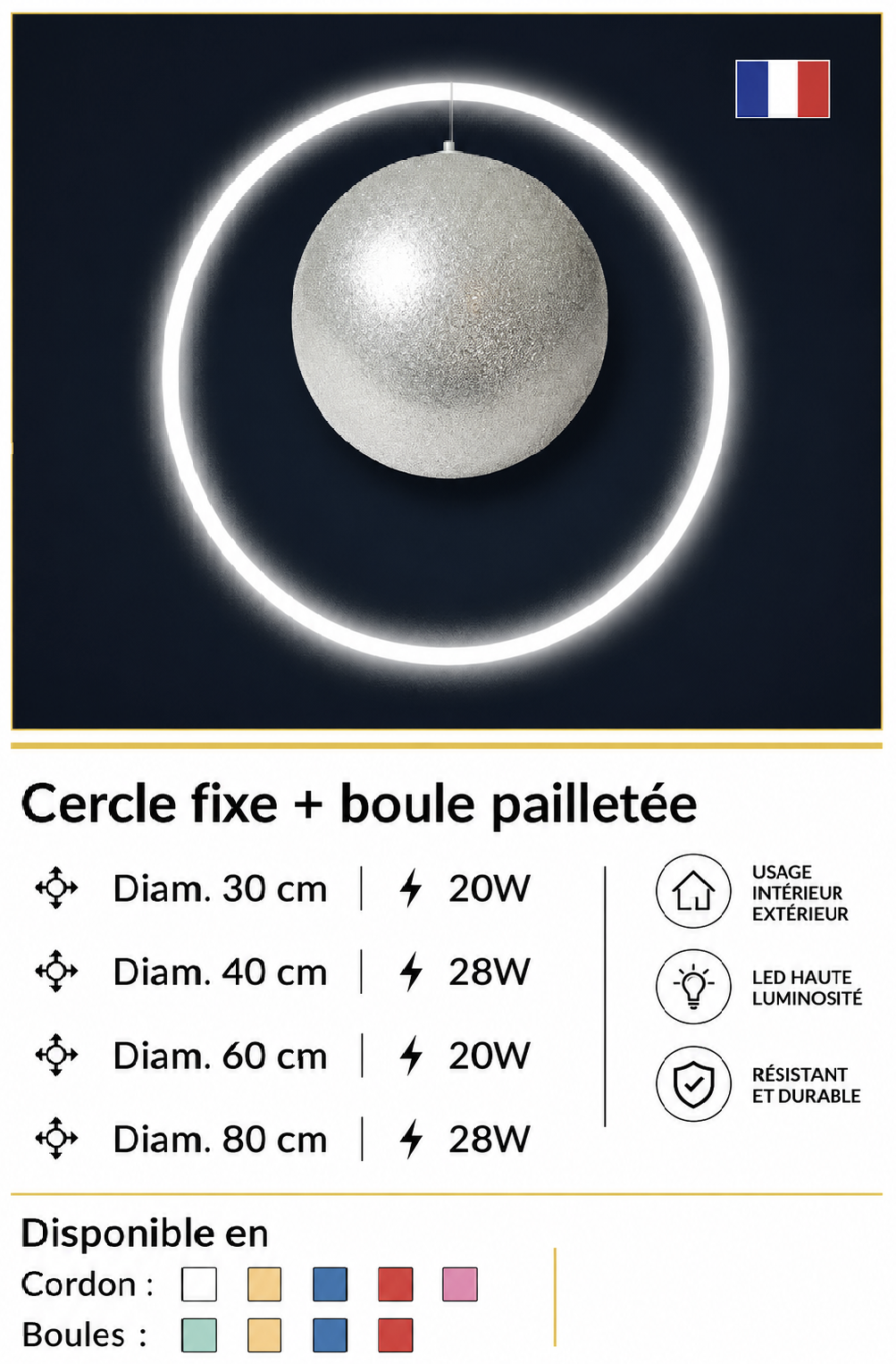 Suspension lumineuse Cercle avec boule D80