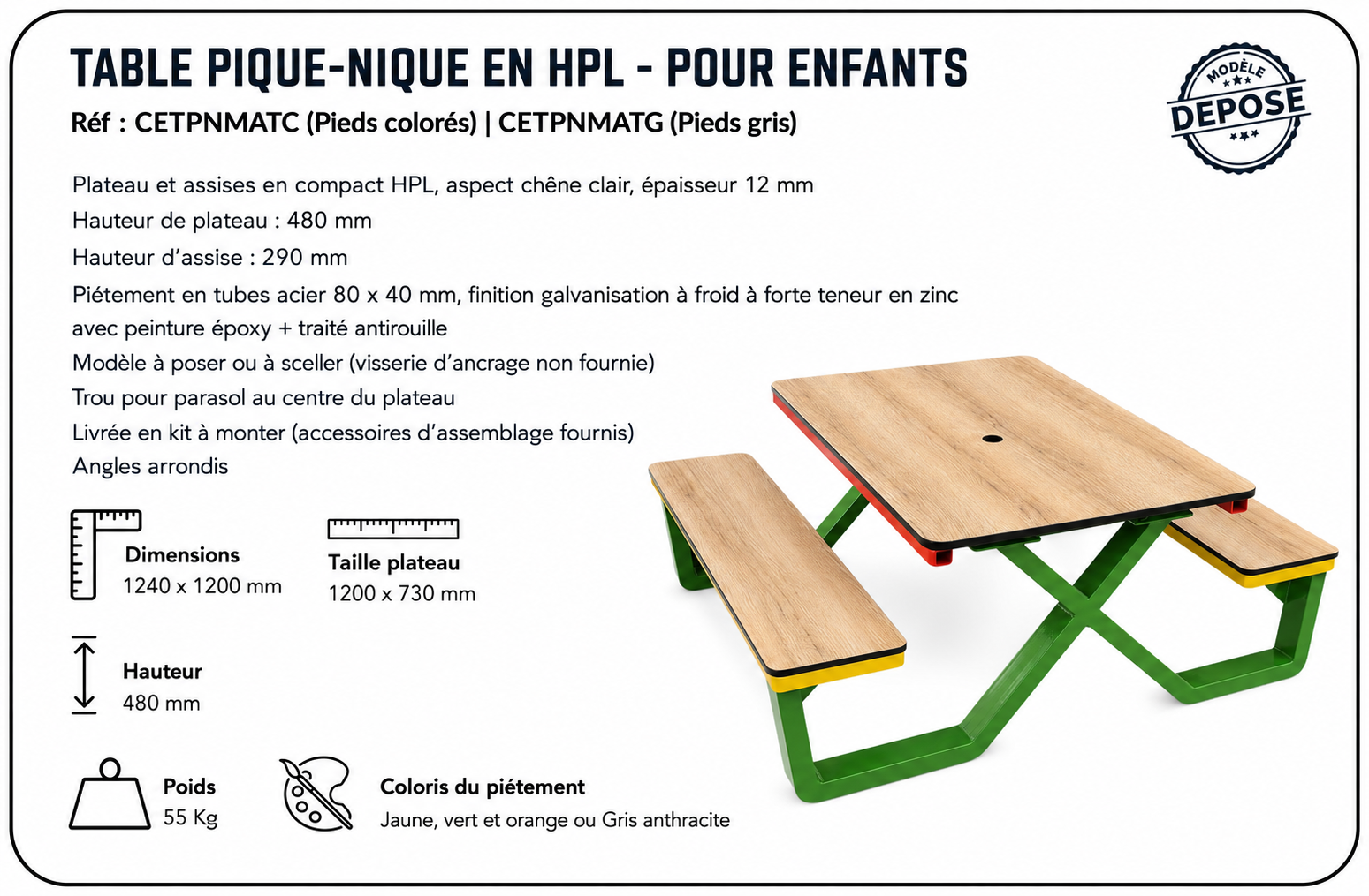 table-pique-nique-enfants-hpl-chene-clair