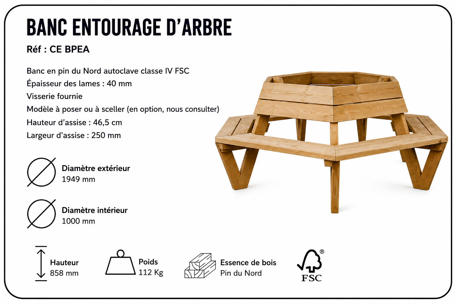 banc-entourage-arbre-pin-nord-autoclave-fsc