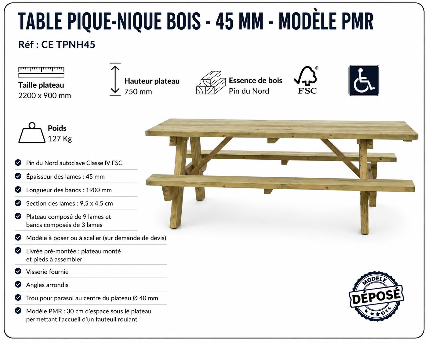 table-pique-nique-bois-pmr-45mm-pin-du-nord