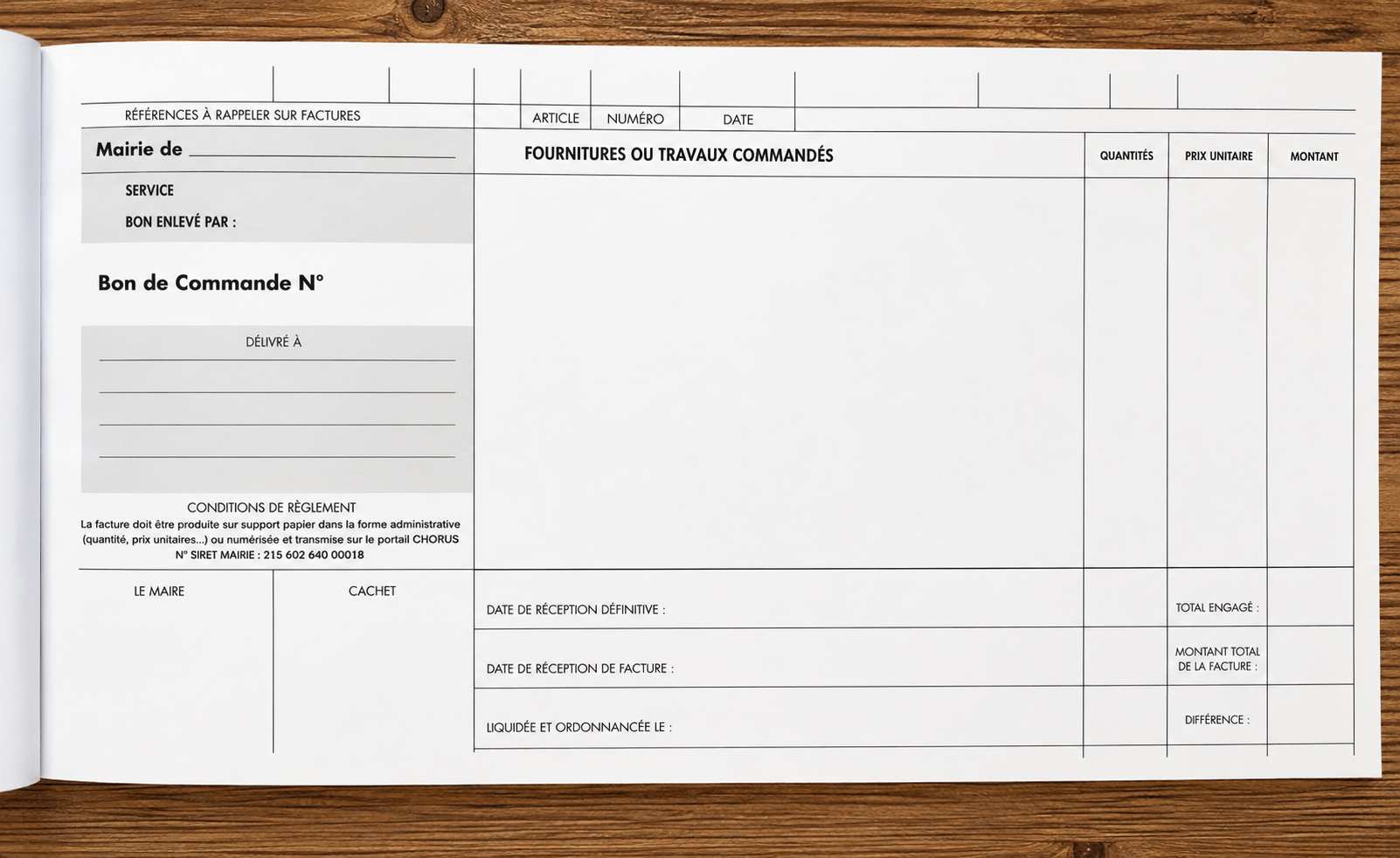 carnet bon de commande mairie