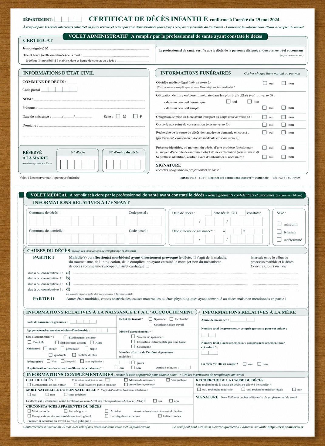 certificat de décès infantile