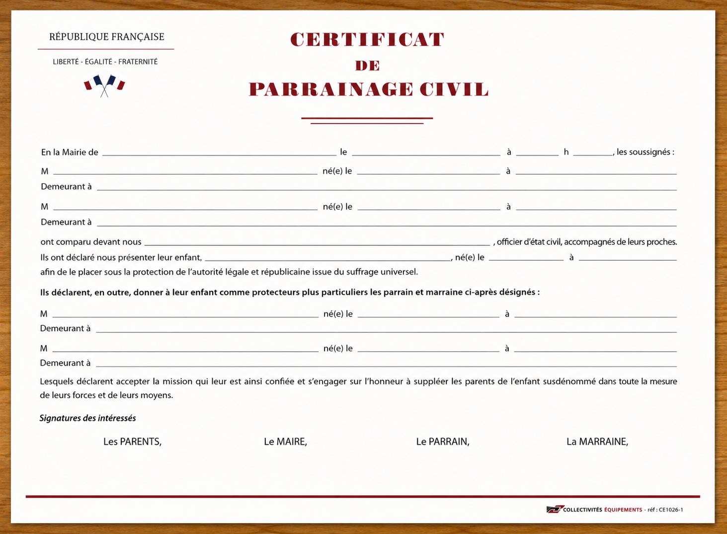 certificat parraiange civil