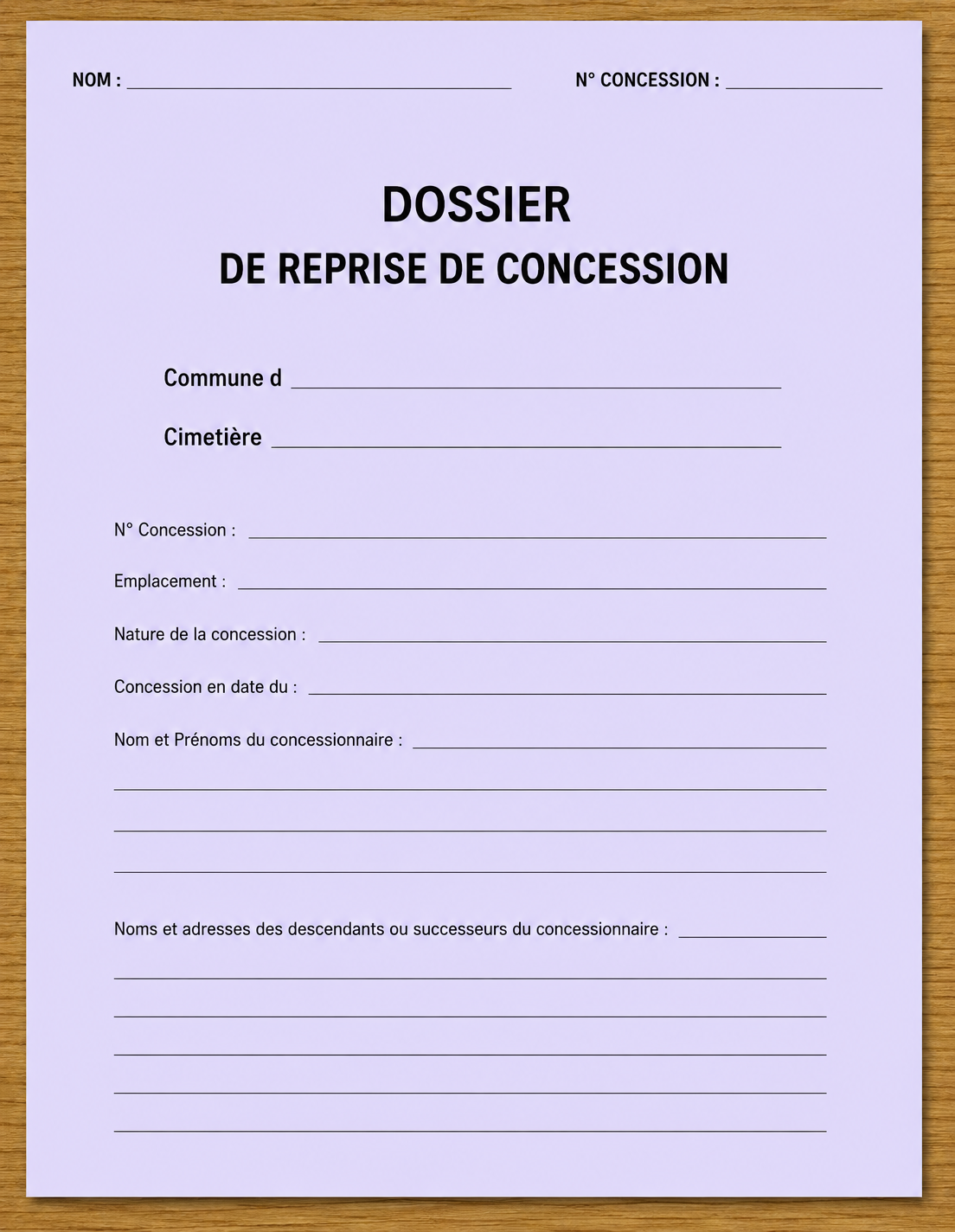 DOSSIER DE REPRISE DE CONCESSION