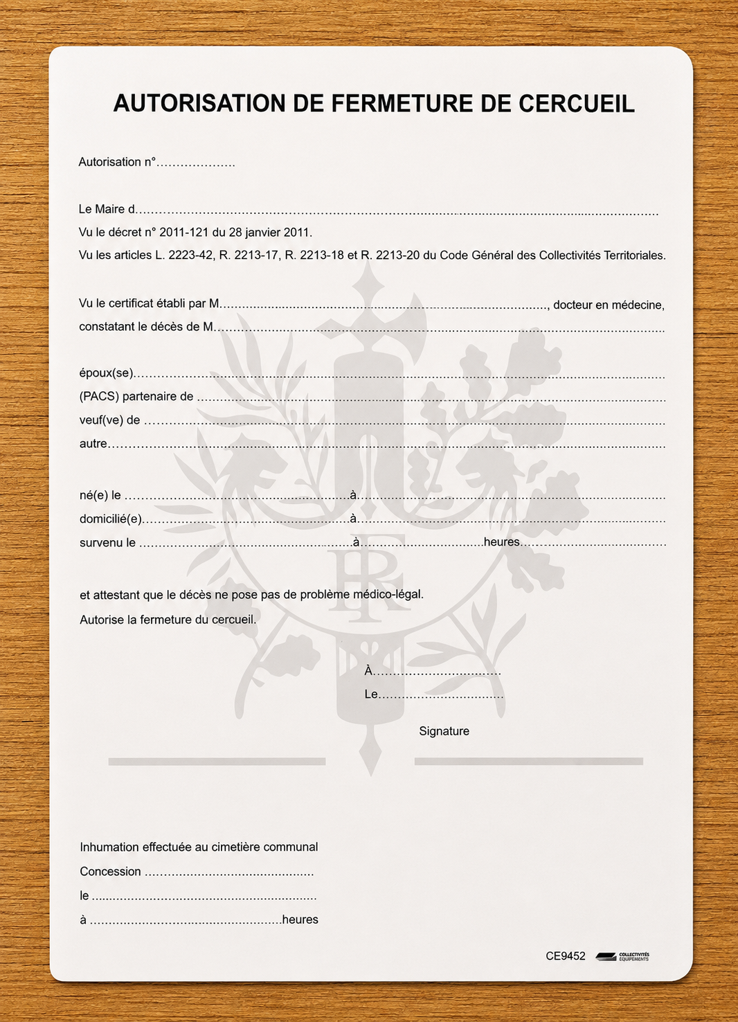 Autorisation de fermeture de cercueil