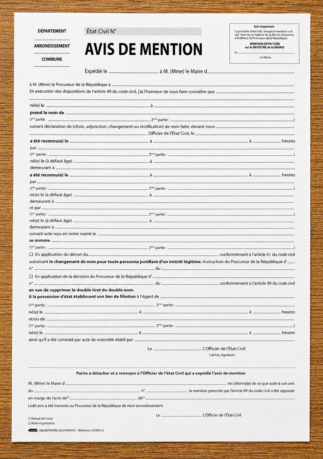 Avis de mention changement de nom mairie