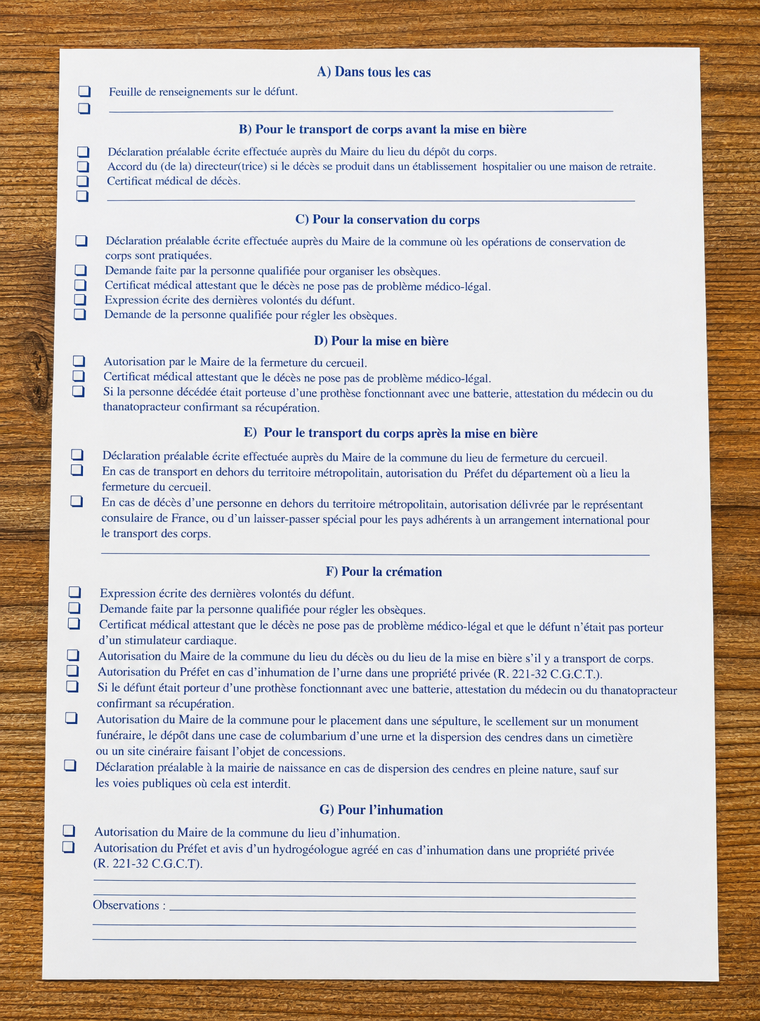 Dossier de décès verso