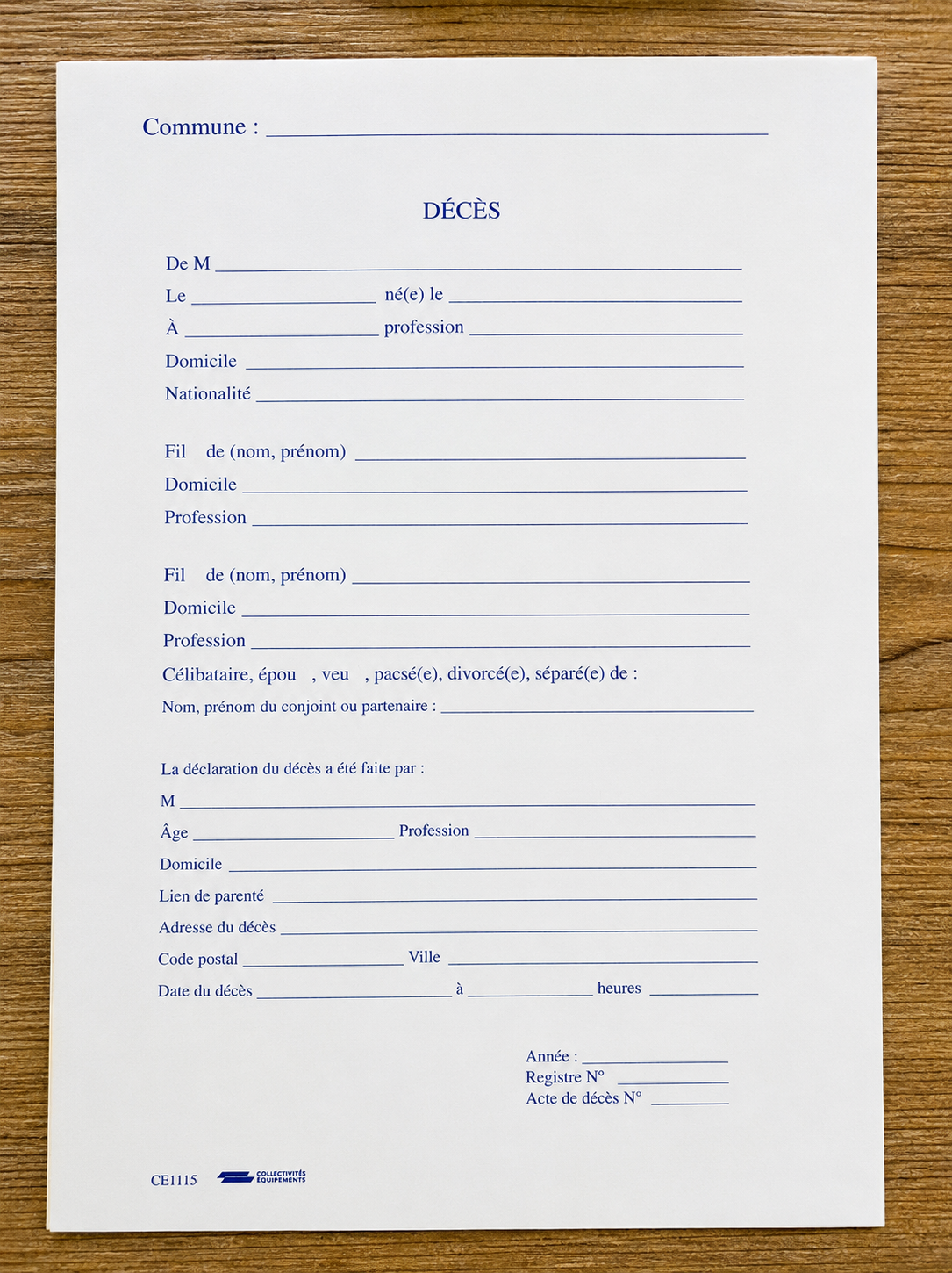 Dossier de décès mairie