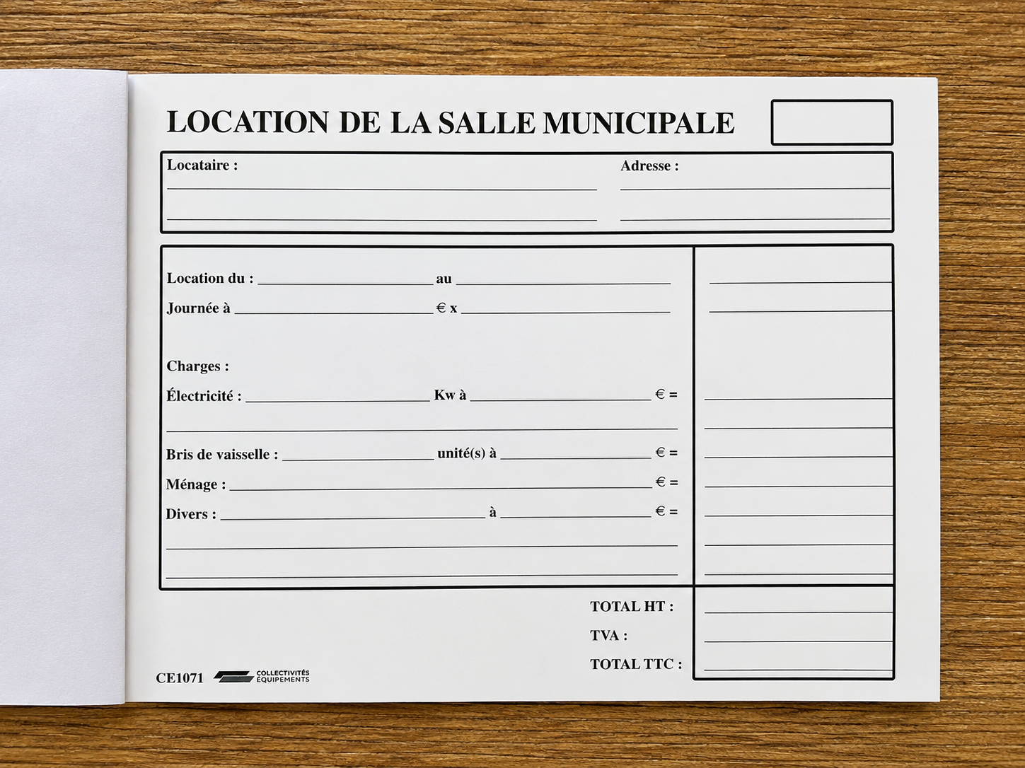Carnet de location de salle municipale