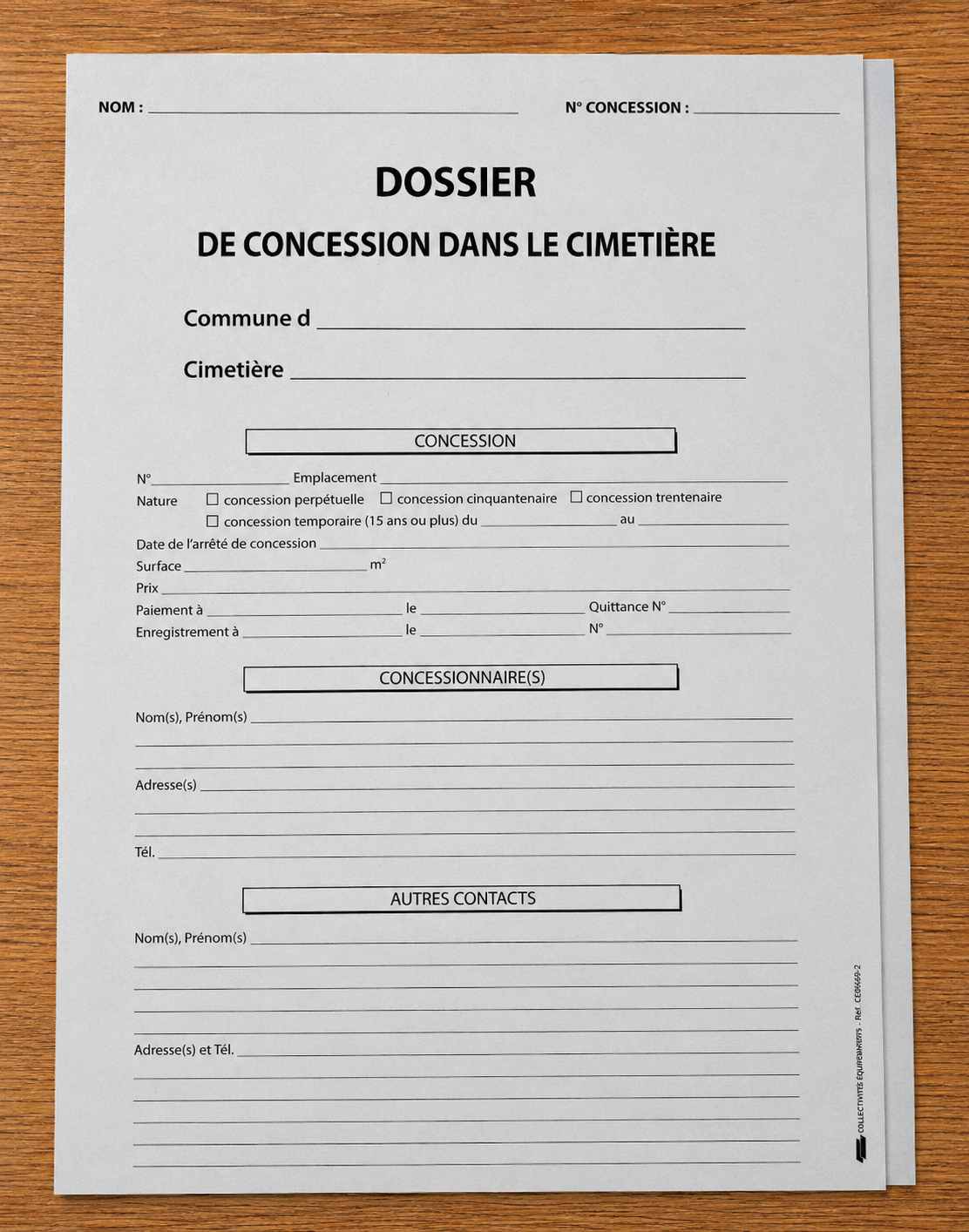 chemise de classement concession au cimetière