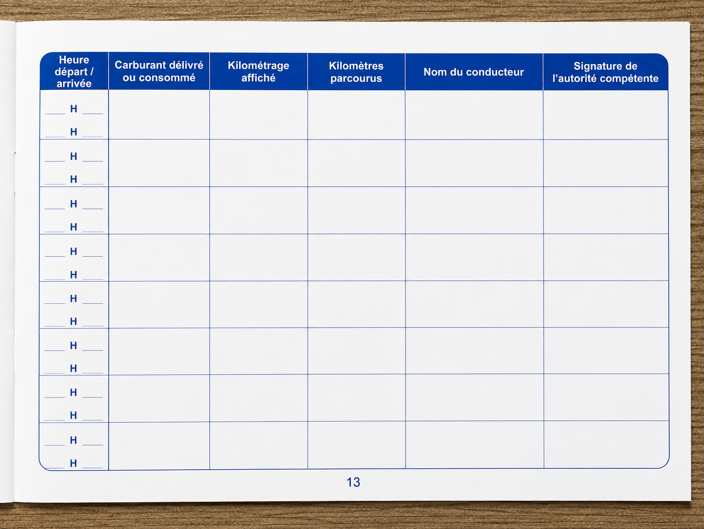 Carnet de bord pour véhicules de service administration