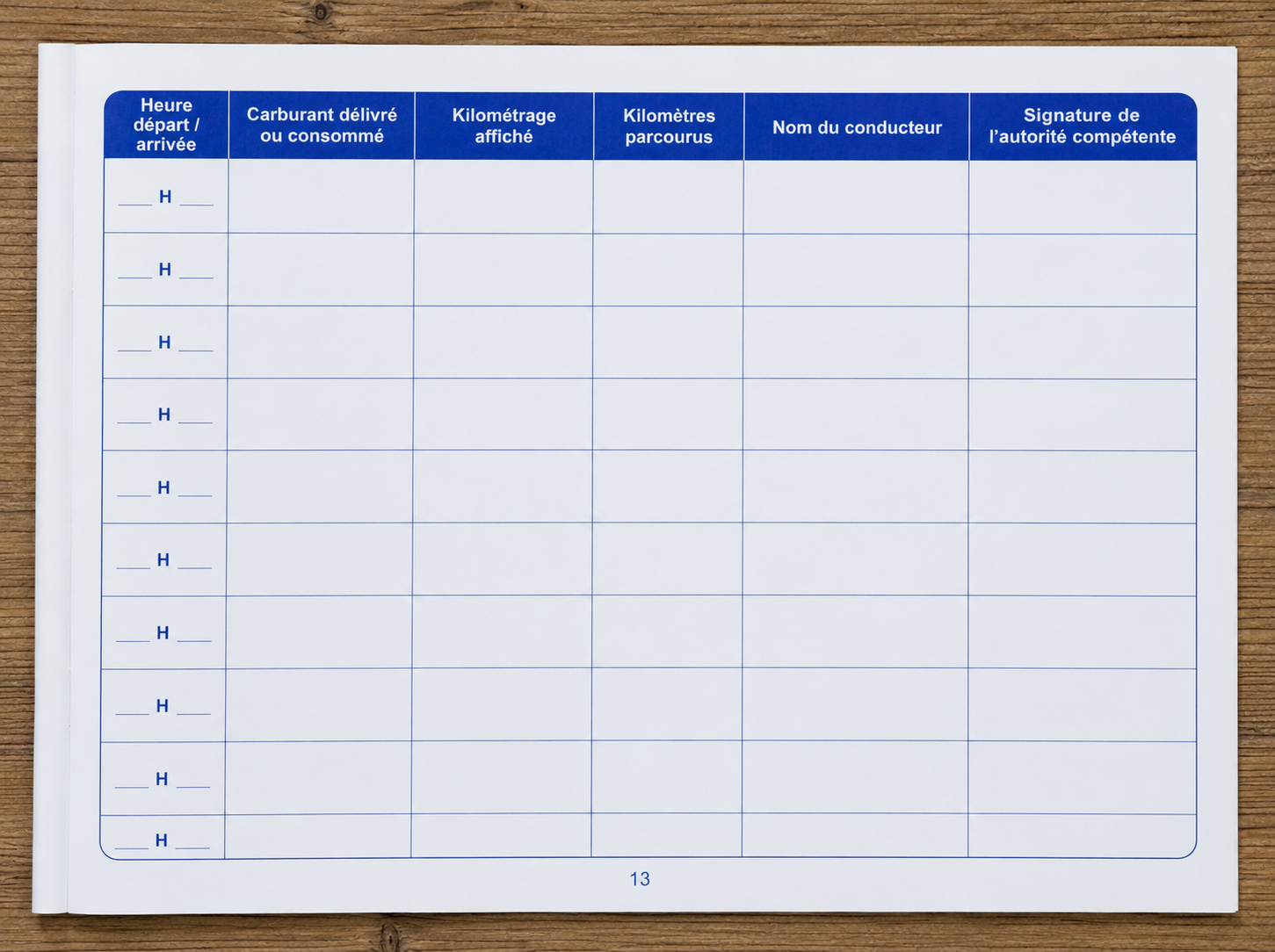 Carnet de bord pour véhicules de service commune