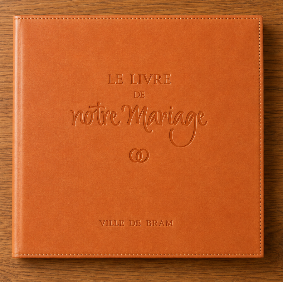 Le livre de notre maraige etui simili cuir mandarine
