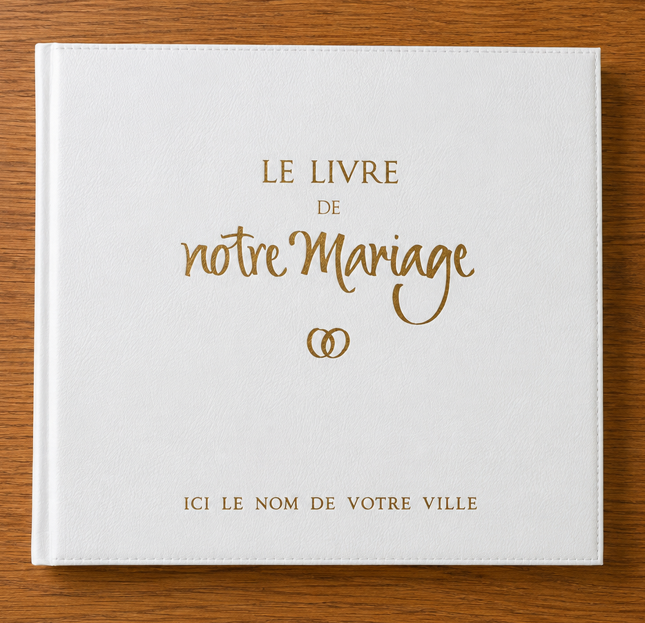 Le livre de notre mariage etui simili cuir blanc