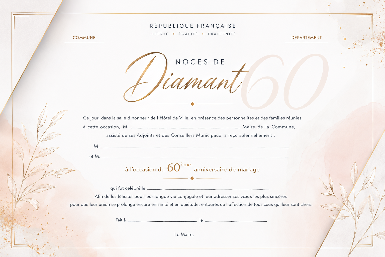 diplome noces de diamant 60 mairie