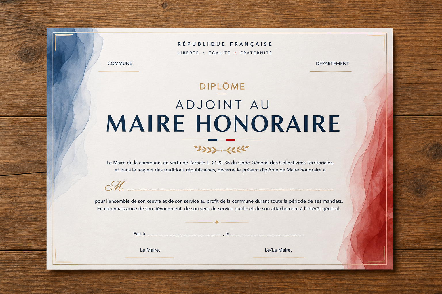 Diplome adjoint au maire honoraire 1