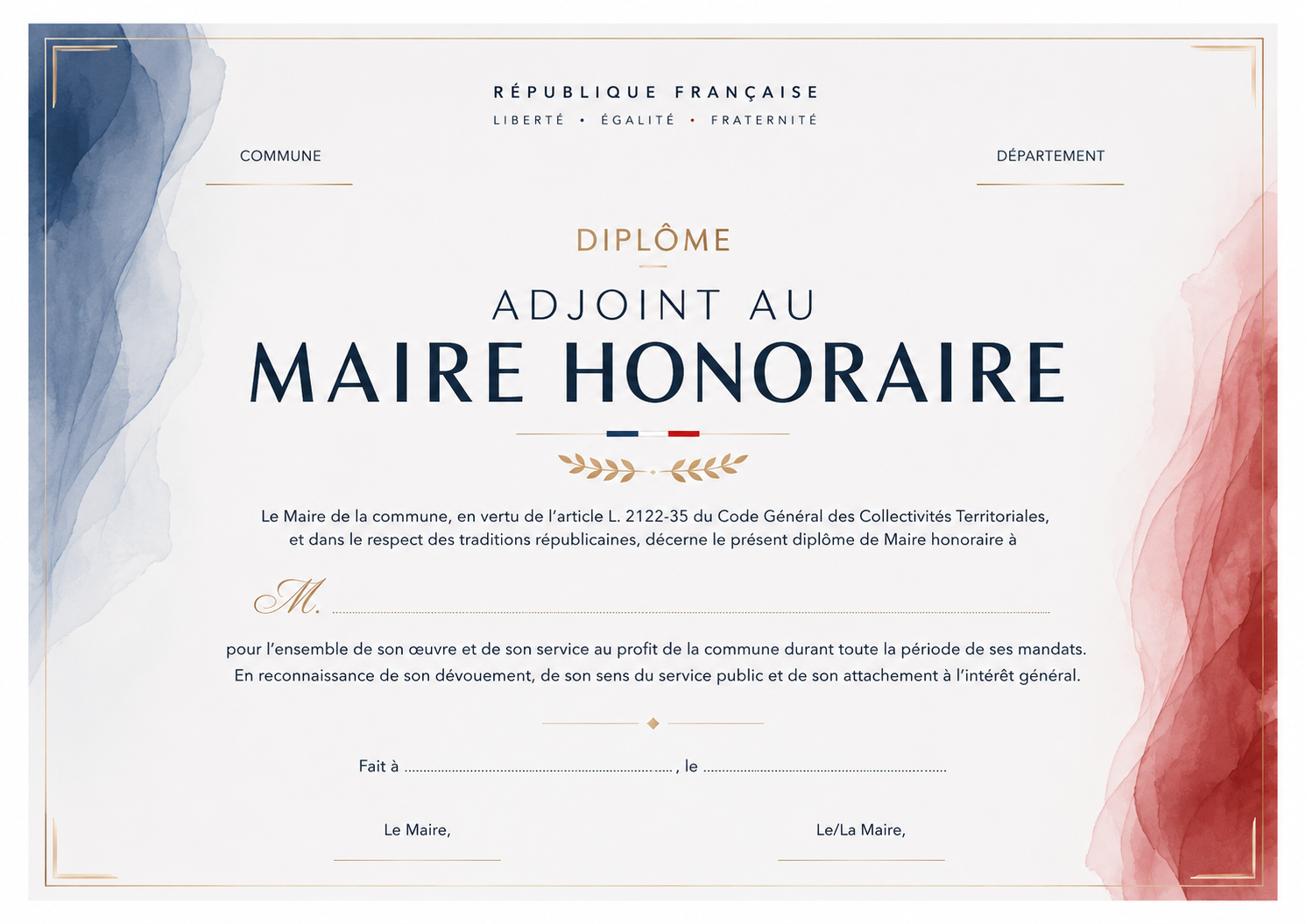 diplome audjoint au maire honoraire