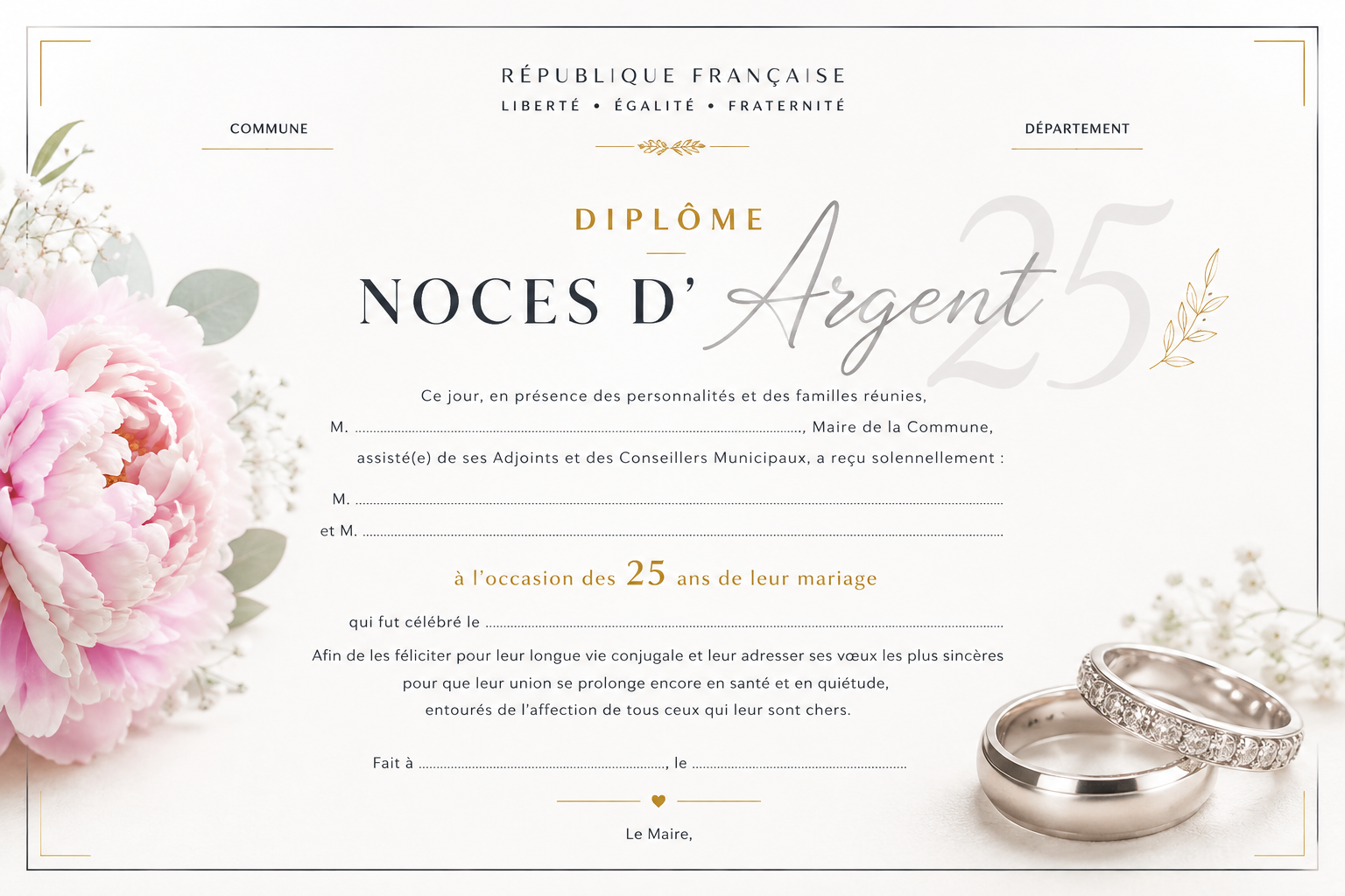 diplome noces d4argent 25 mairie