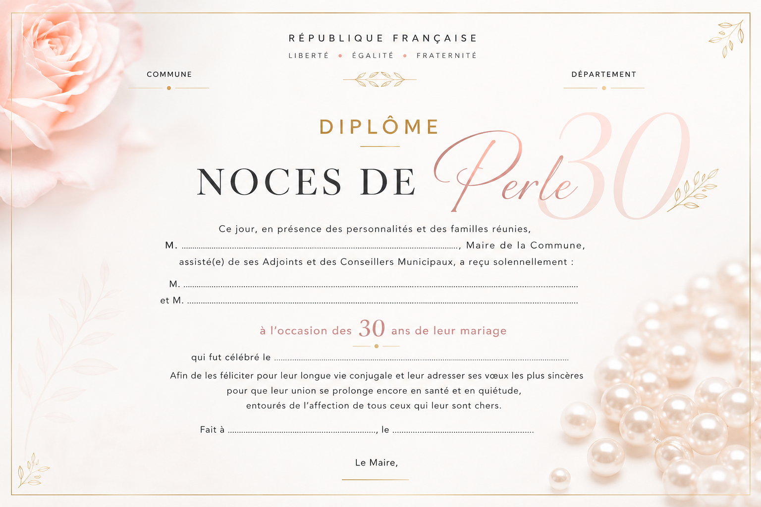 diplome noces de perles 30 mairie