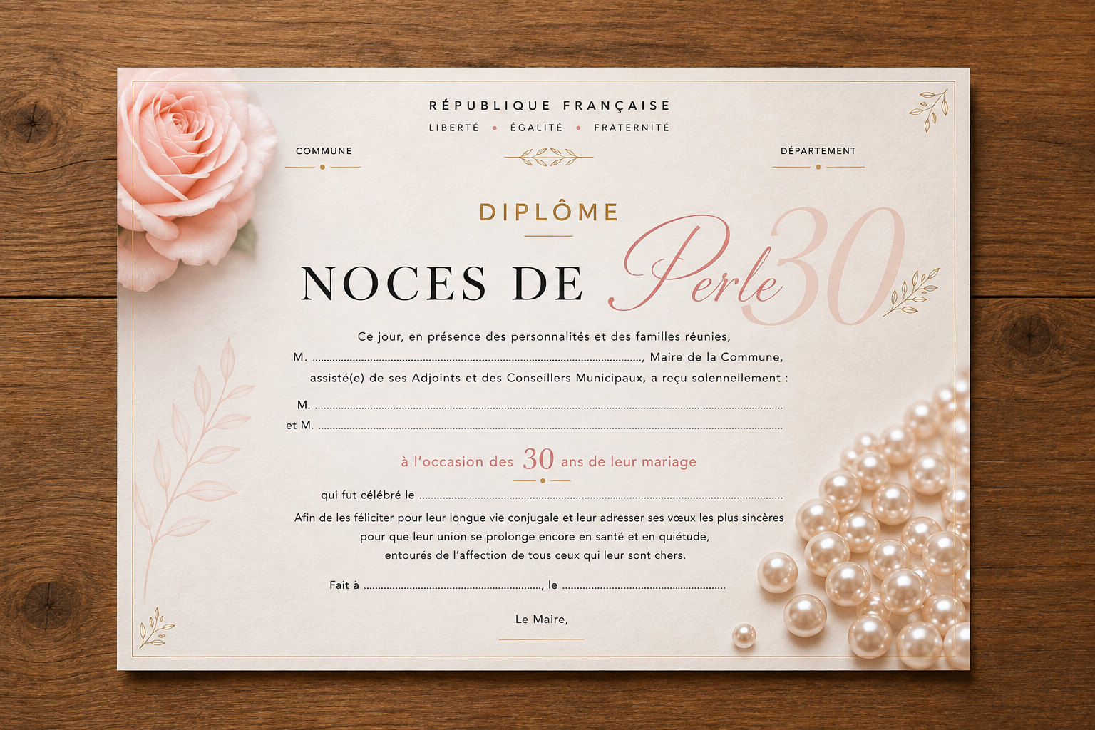 diplome noces de perles 30