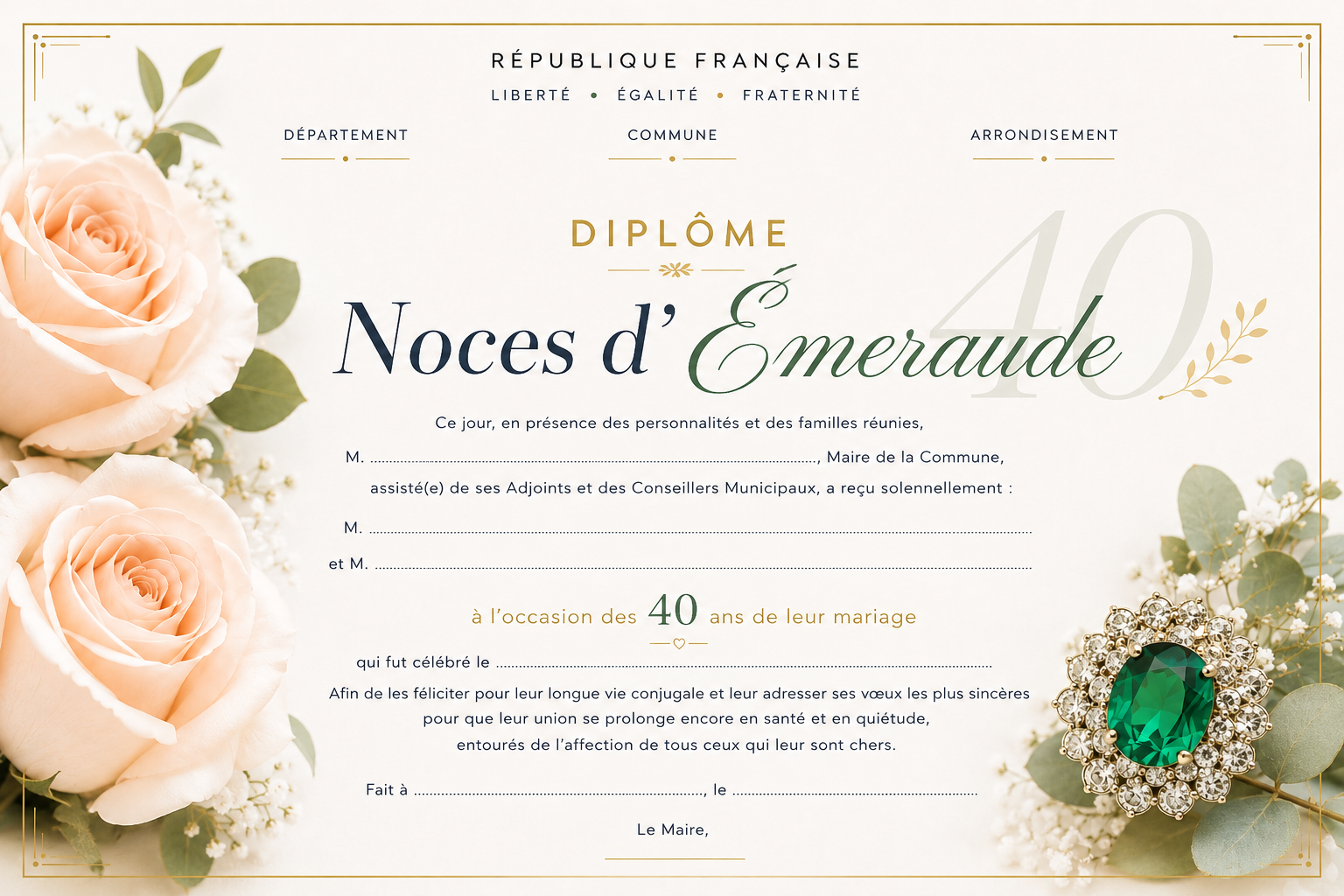 diplome noces démeraude 40 mairie
