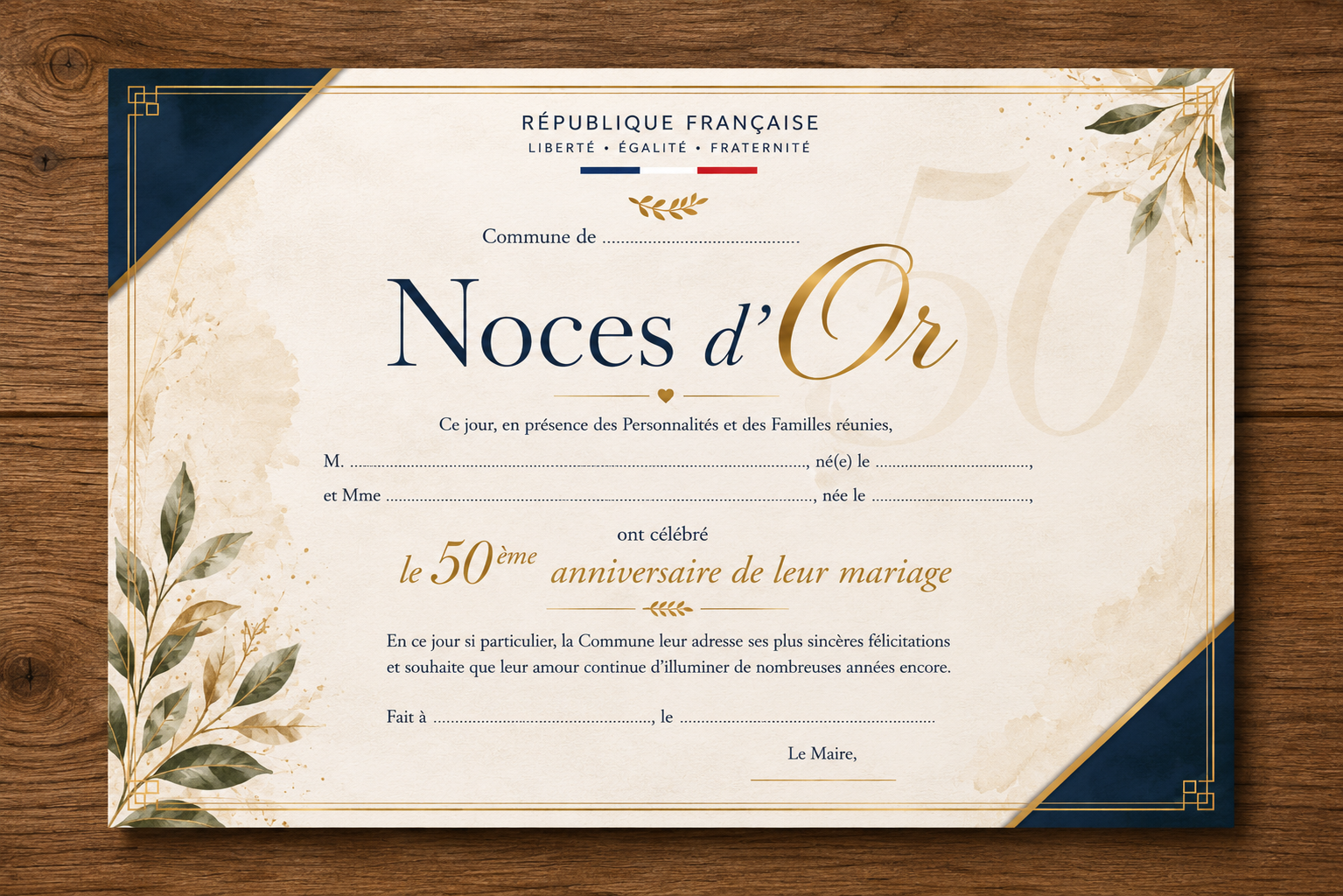 diplome de noce dOr mairie