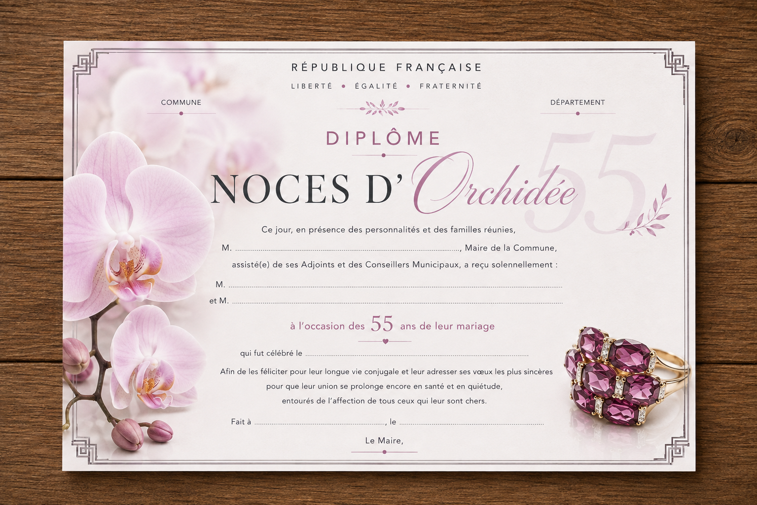 diplome noces dorchidée 55