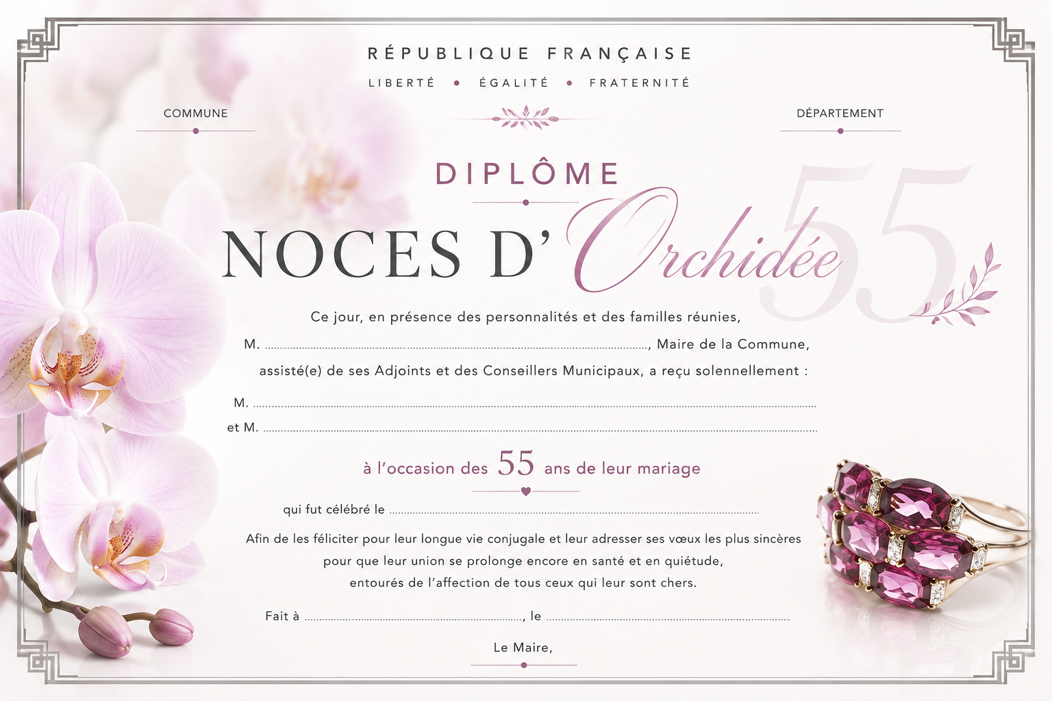 diplome noces dorchidée 55 mairie