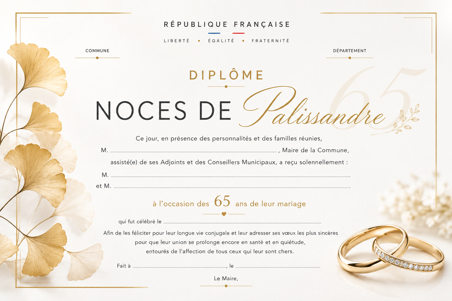 diplome noces de palissandre 65 mairie