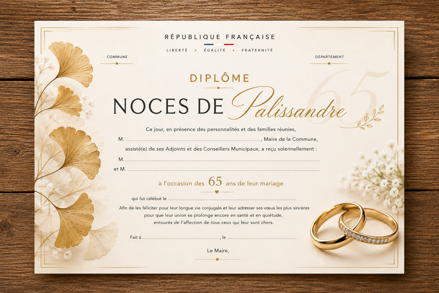 diplome noces de palissandre 65