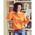 t-shirt femme orange imprimé et brodé blanc