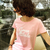 t-shirt femme rose imprimé et brodé