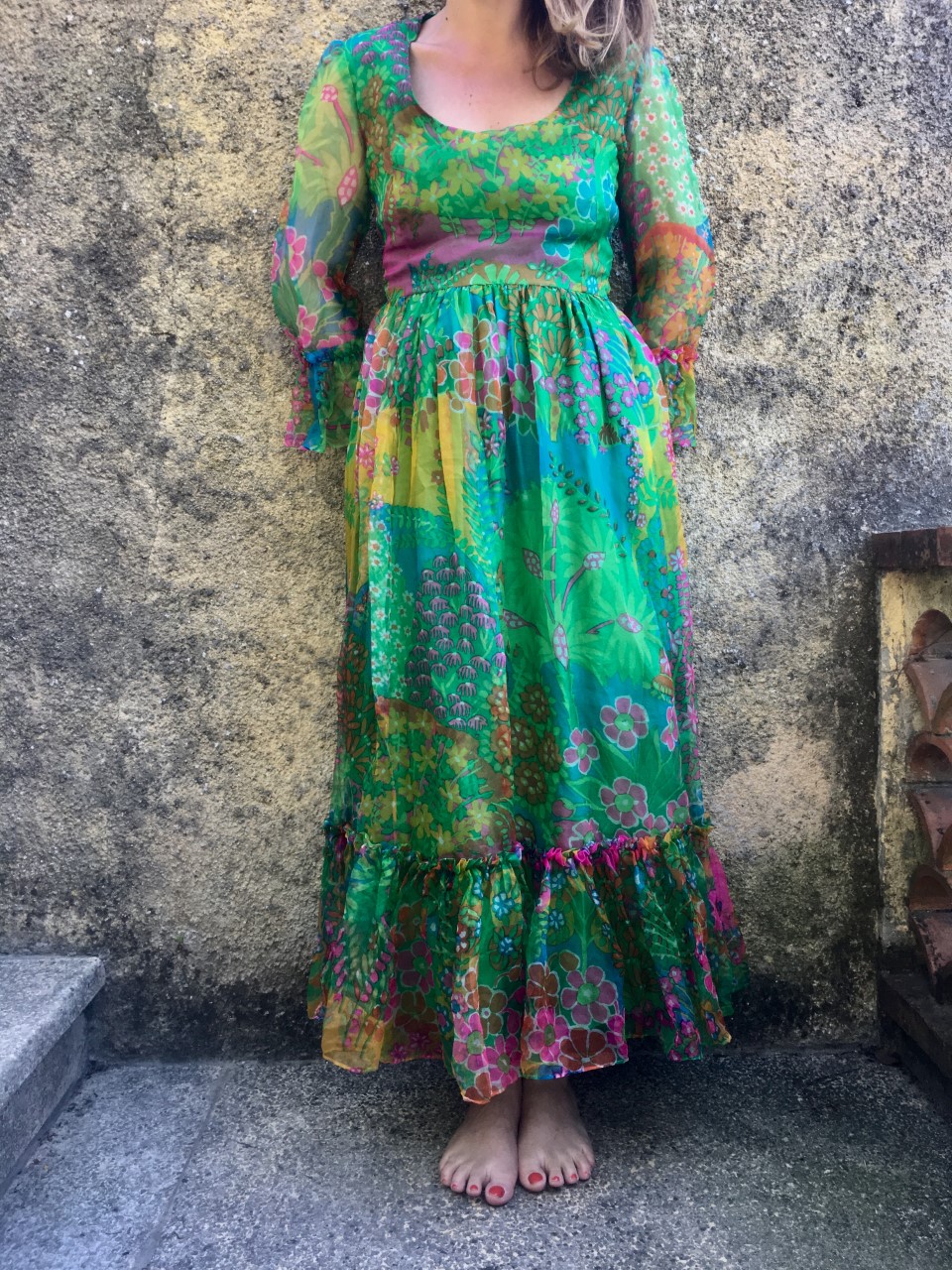 robe longue en soie vintage portée bis