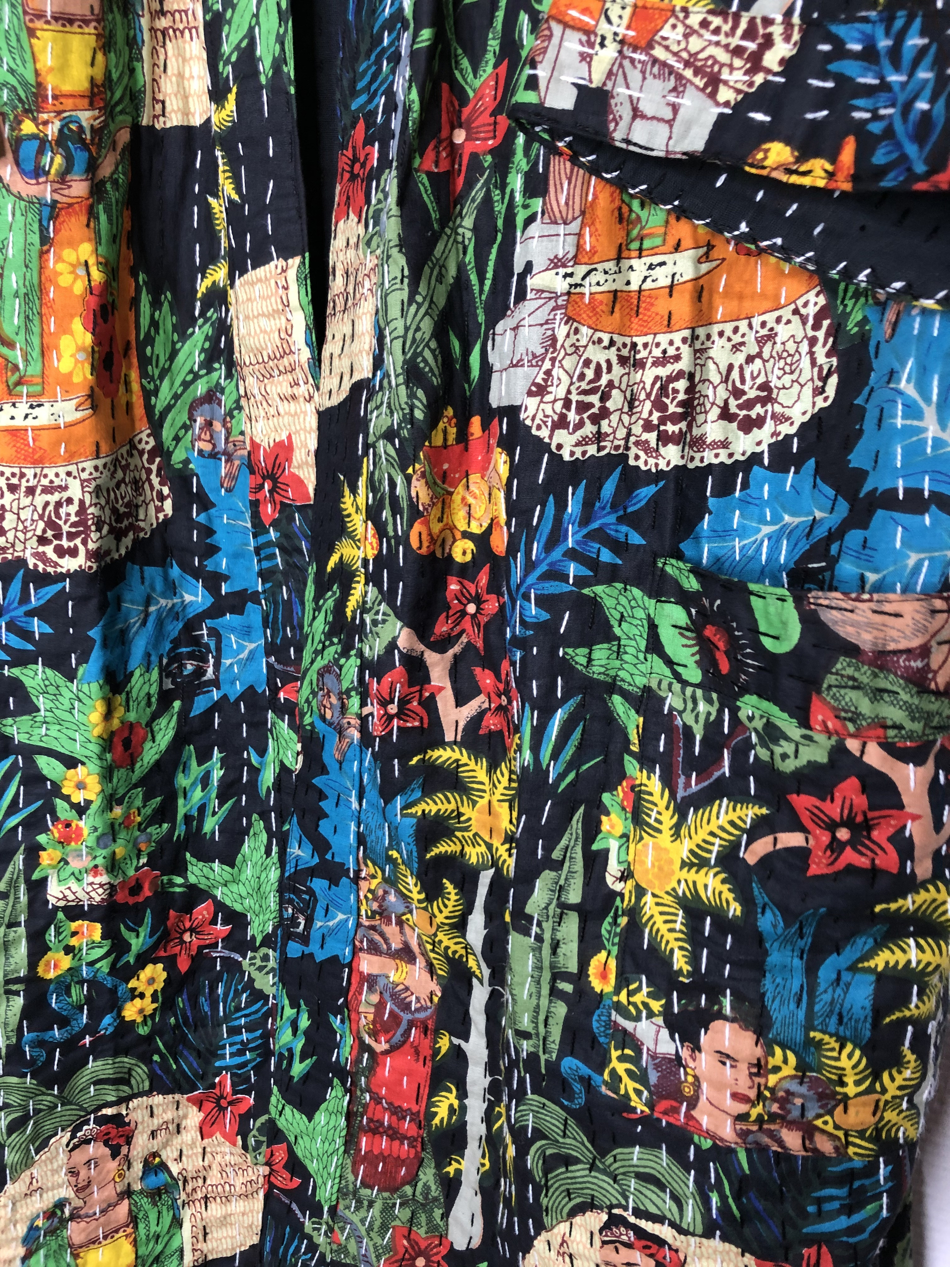 veste kimono indienne frida kahlo noire détail