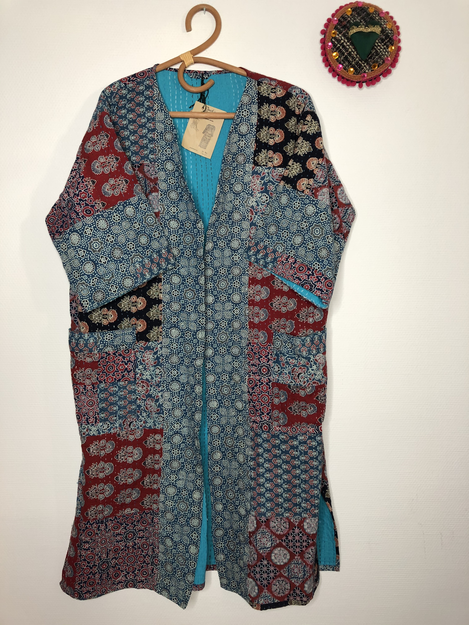 veste kimono indienne patchwork bleue