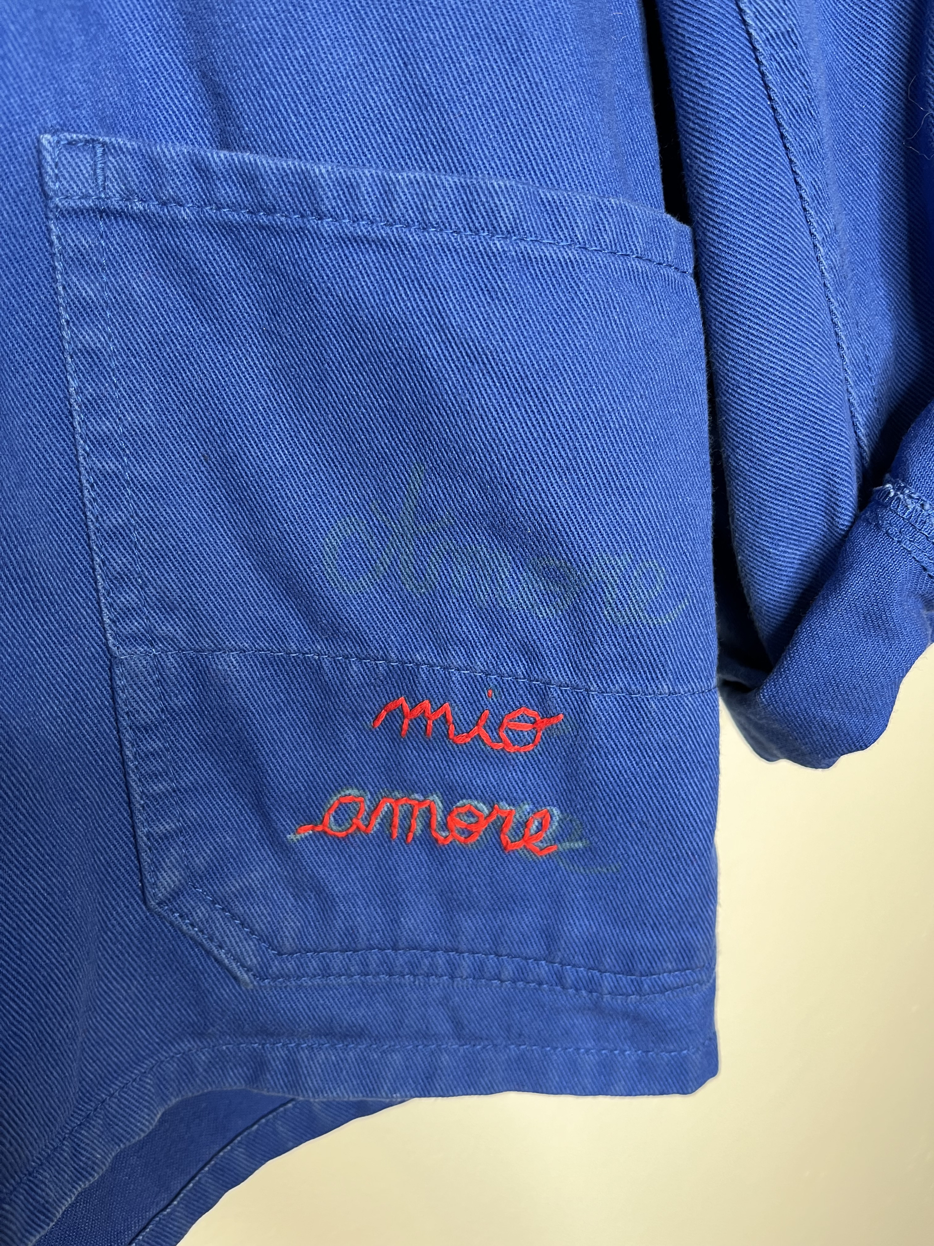 veste bleu de travail vintage mio amore vintage détail poches brodées