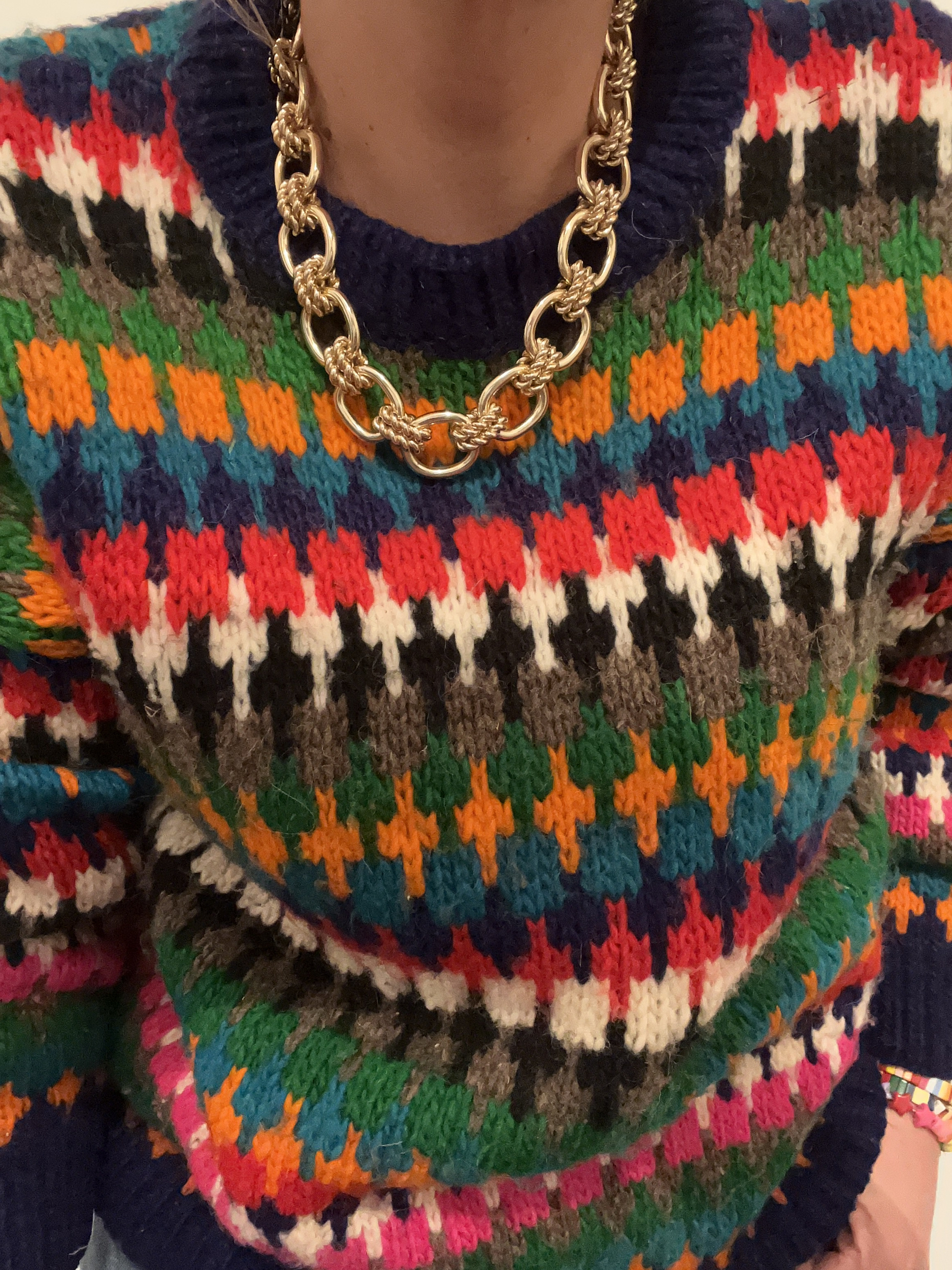 pull laine multicolore vintage porté 3