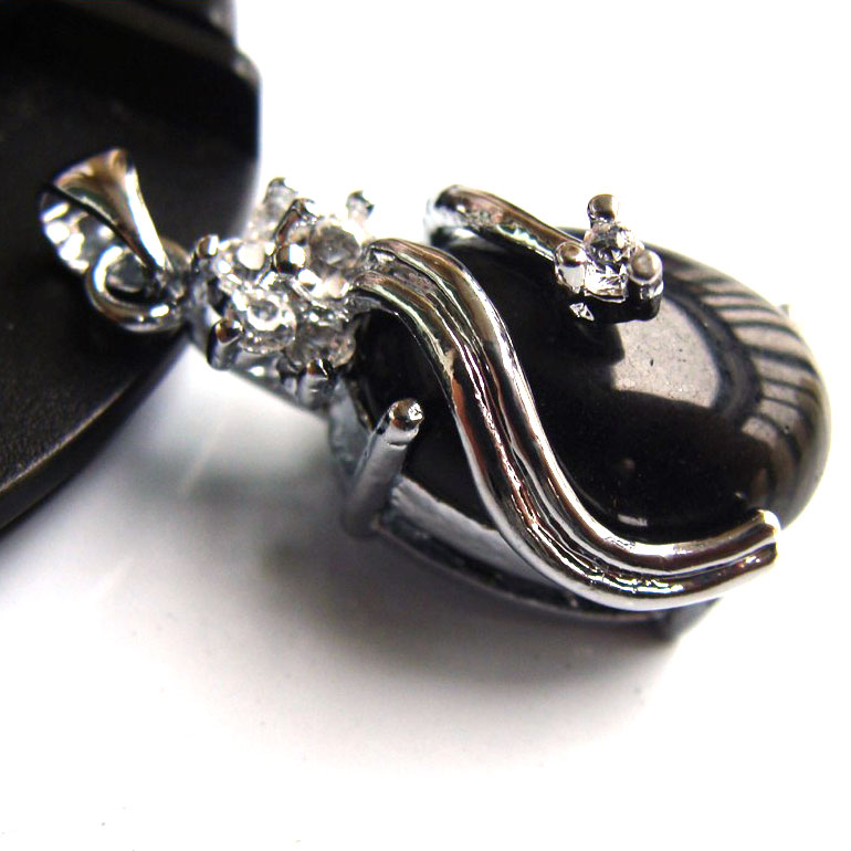 Pendentif Mousqueton En Obsidienne Noire Véritable - Plaqué Or 750/000 - Neuf Avec étiquettes