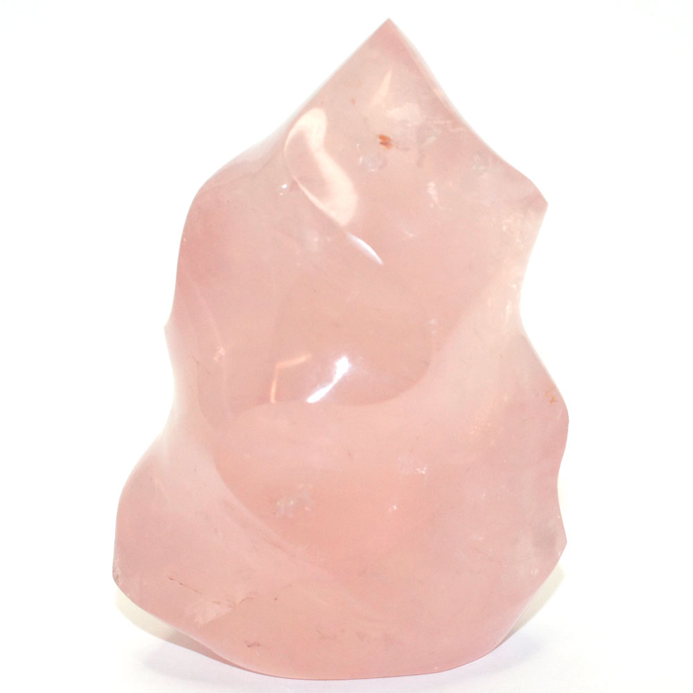 Quartz-rose-EXTRA-polie,-forme-de-flamme,-bloc-à-poser-de-440g-1