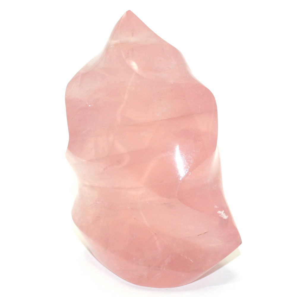 Pièce-Unique---Quartz-rose-EXTRA-polie,-forme-de-flamme,-bloc-à-poser-de-440g-