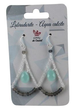 Boucles doreilles en Argent - Labradorite et Aqua Calcite