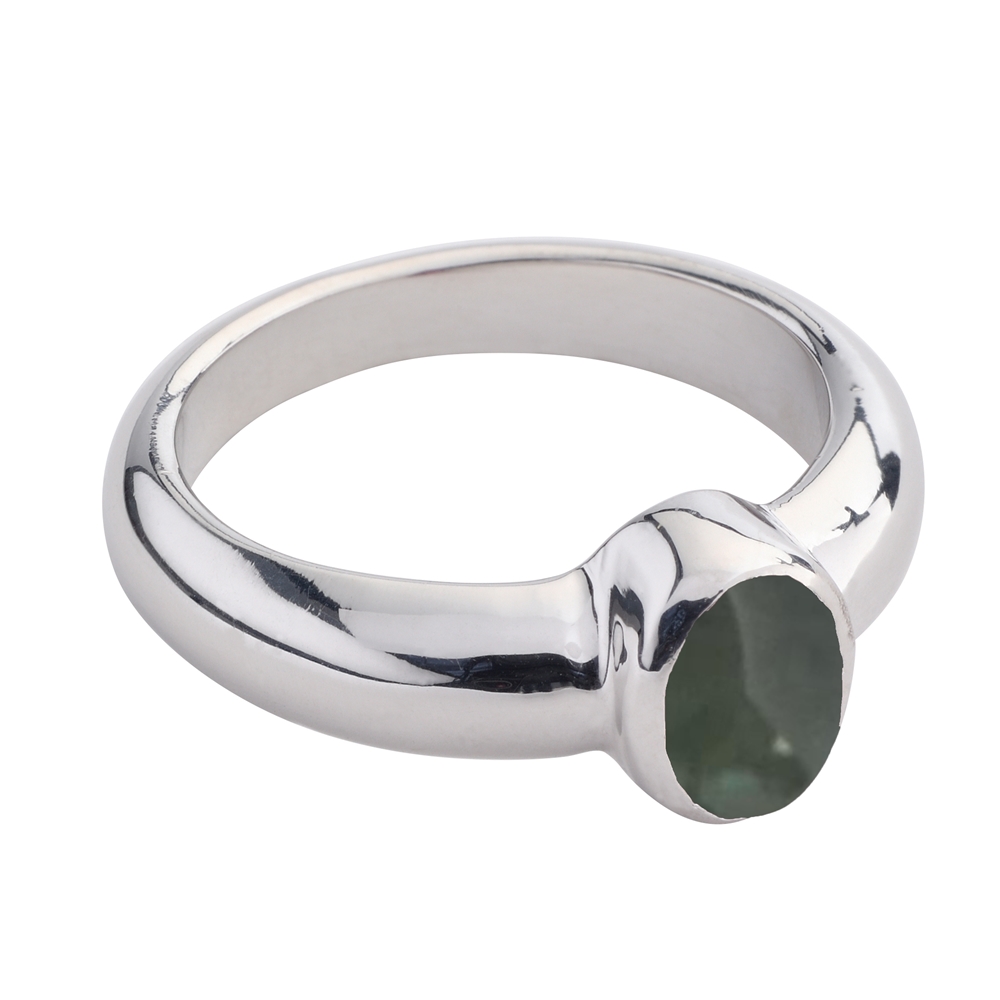 Bague Tourmaline verte cabochon en argent rhodié