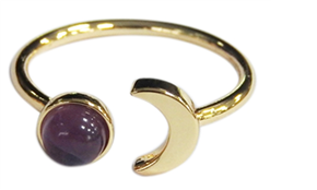 Bague Améthyste Perle 6 mm et Lune Métal doré Ajustable