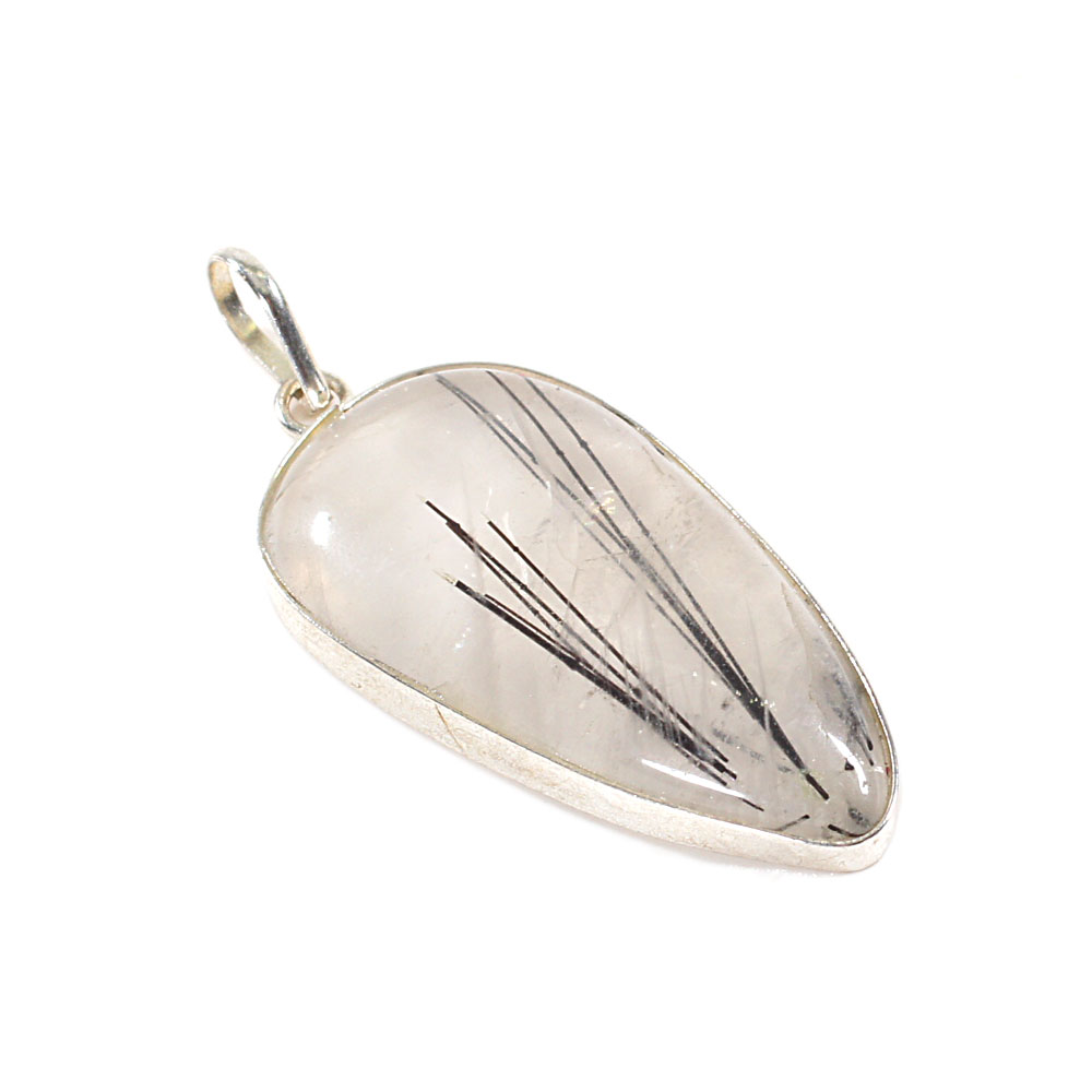 Pendentif Goutte Quartz Tourmaline – Pierre Naturelle Roulée + Cordon Coton – Qualité Supérieure