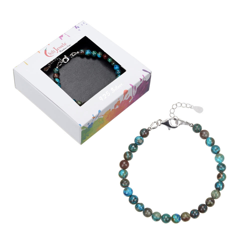 Bracelet Chrysocolle du Pérou en Boules 6mm et Argent 925 Rhodié