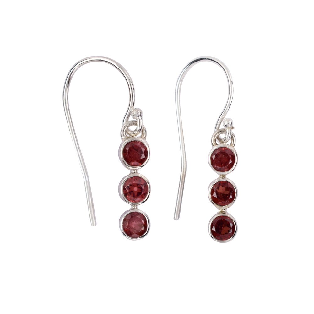 Boucles d\'oreilles Grenat Rondes à Facettes - Élégance et Passion en Argent 925 et Platine