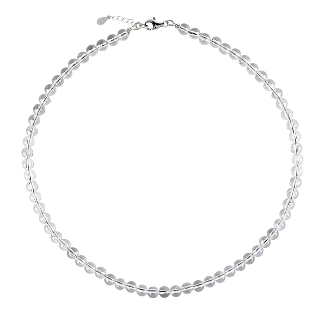 Collier Cristal de roche en Boules 6mm et Argent 925 Rhodié